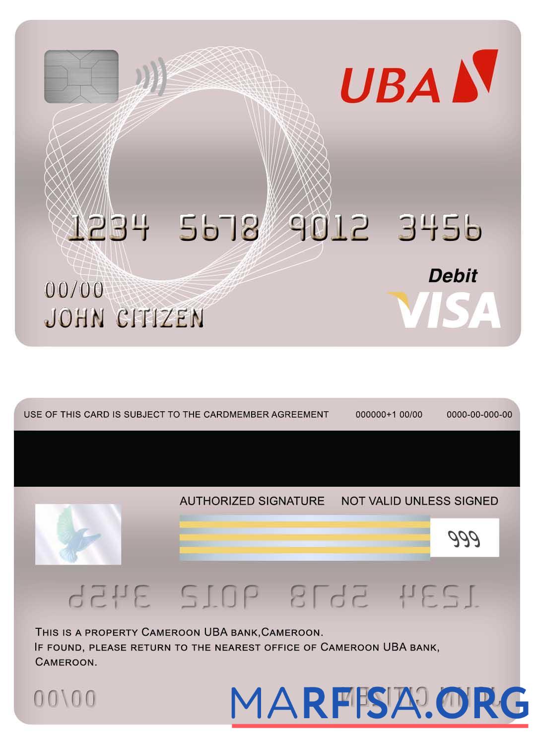 Blank Cameroon UBA bank visa debit card sample